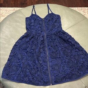 Buttons Blue Lace Mini Dress